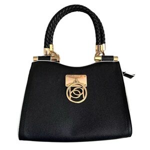 Bebe Kate Shopper‎ Structured Black Bag Braided Strap Gold Details